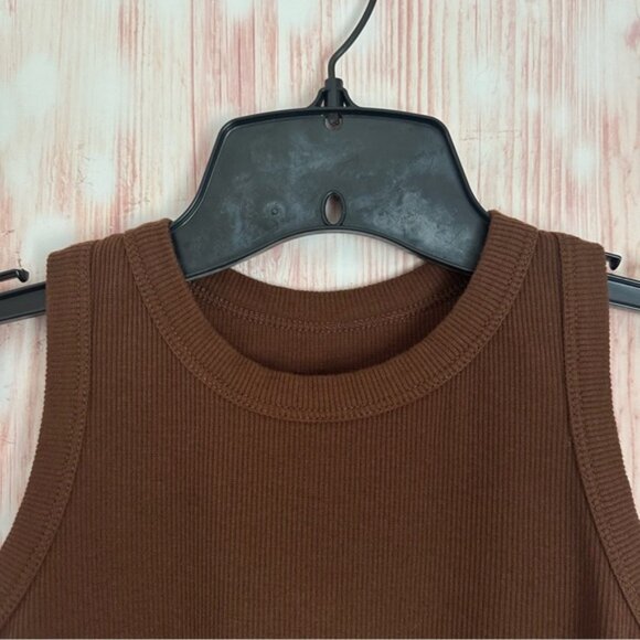Unbranded Chocolate Brown Ribbed Racerback Cropped Tank Top - Picture 2 of 7